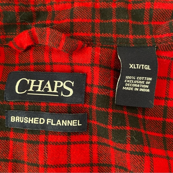 CHAPS Brushed Flannel Plaid Button Down Shirt Red & Black XL Tall - Picture 4 of 5
